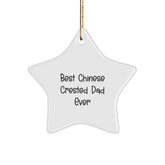 Chinese Crested Dog Star Ornament, Best Dad Ever, White, 3.25" Tall, Gifts from Men to Chinese Crested Dog Lovers, Christmas Unique Gifts - Image 1